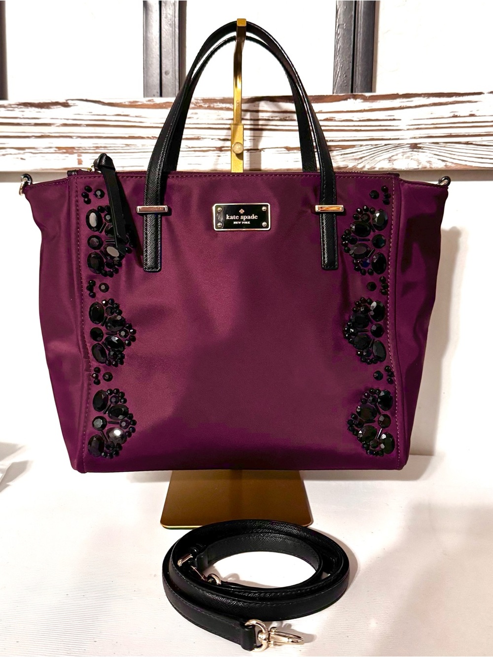 Kate Spade New York Wilson Road Embellished Alyse Bag Purse Plum Black - EUC - Picture 1 of 16